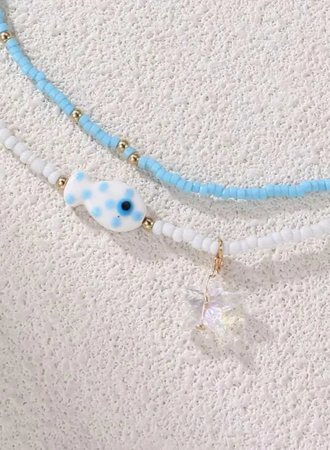 Take Two  Pack of 2 - Blue Beaded Necklace with Fish Charm for Women | Best Price UAE